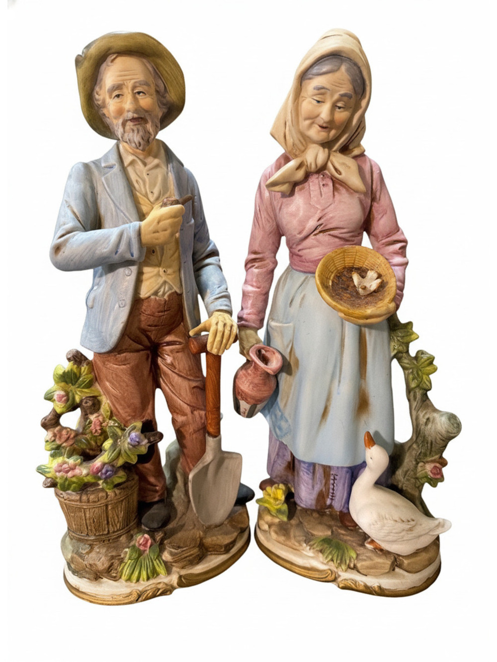 Pair Of Vintage Ceramic Farmers HOMCO #8816 Old Man and Old Woman- 13” Figurines